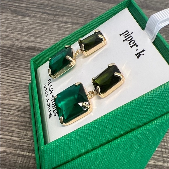 Piper K | Green Square Drop Earrings - Picture 5 of 7